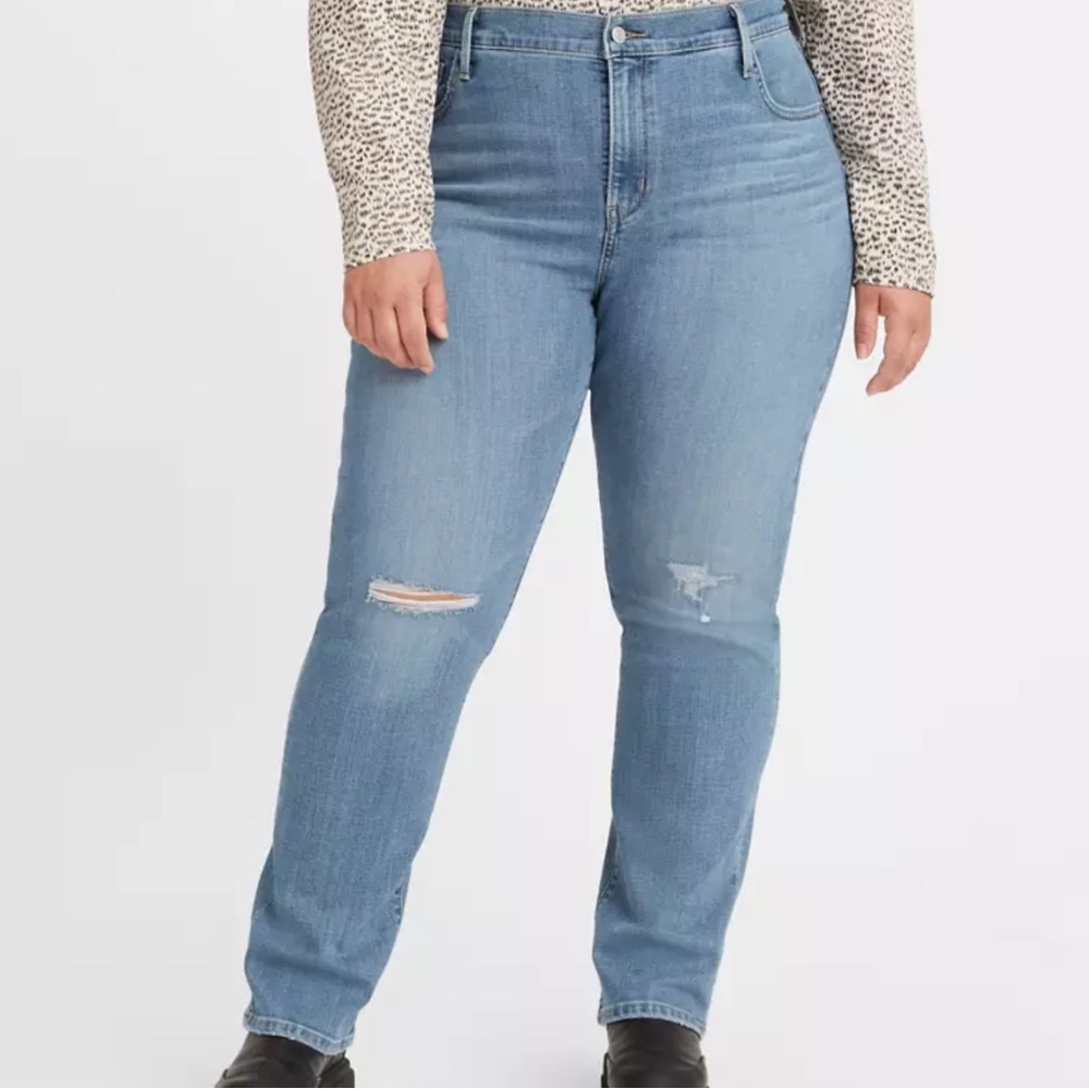 Levi's 724 High Rise Slim Straight Jeans with Distressed Details